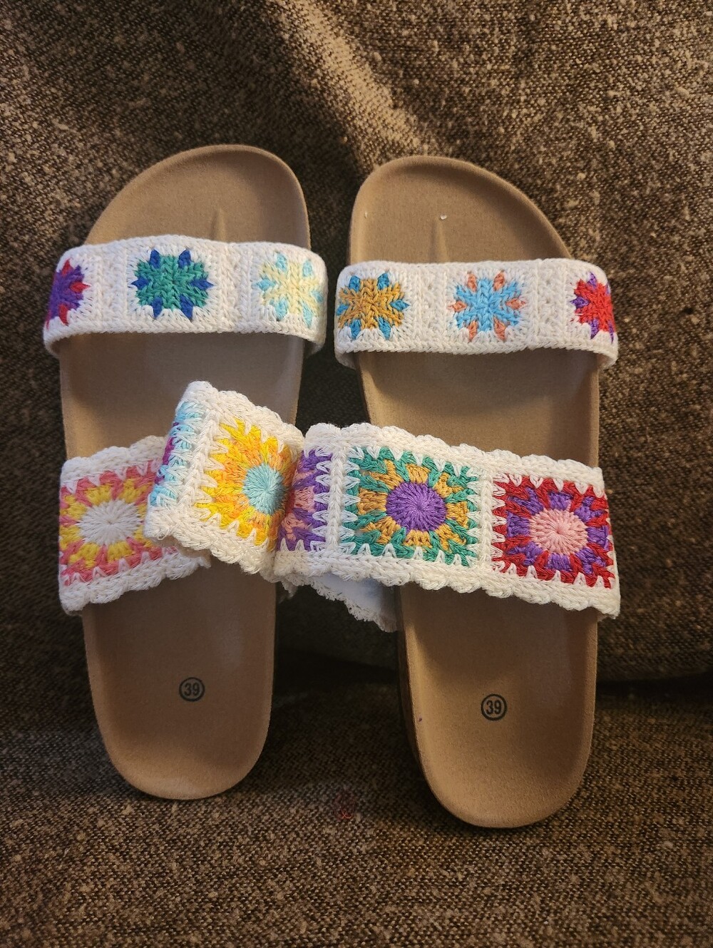 Womens Bohemian-style sandals multicolor crochet straps 8 - 8.5